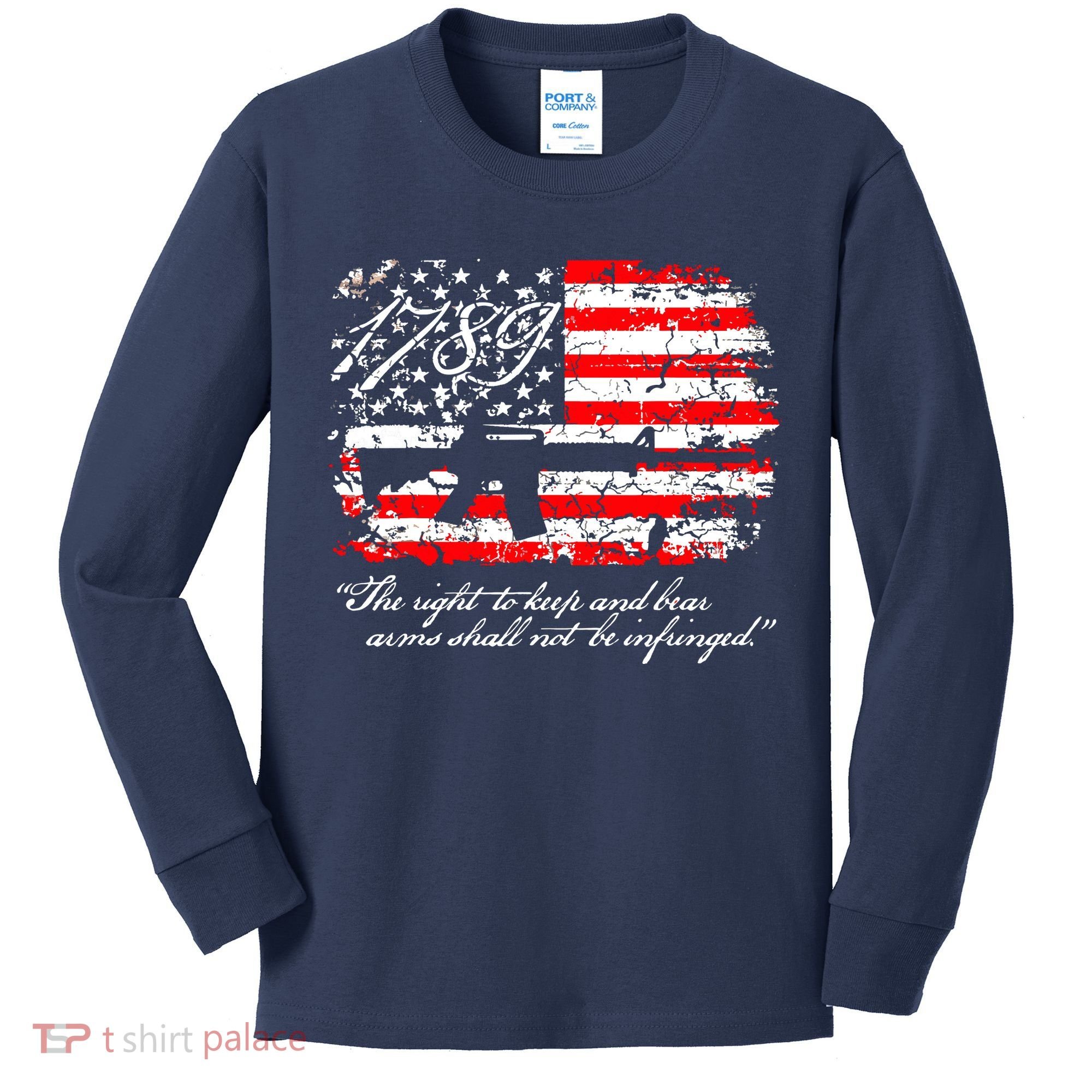 Patriotic 1789 American Flag 2nd Amendment Gun Rights AR15 Kids Long Sleeve Shirt
