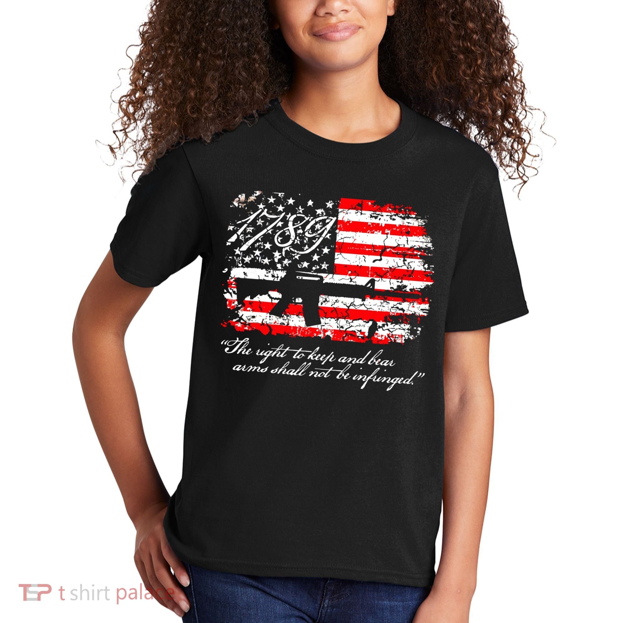 Patriotic 1789 American Flag 2nd Amendment Gun Rights AR15 Kids T-Shirt