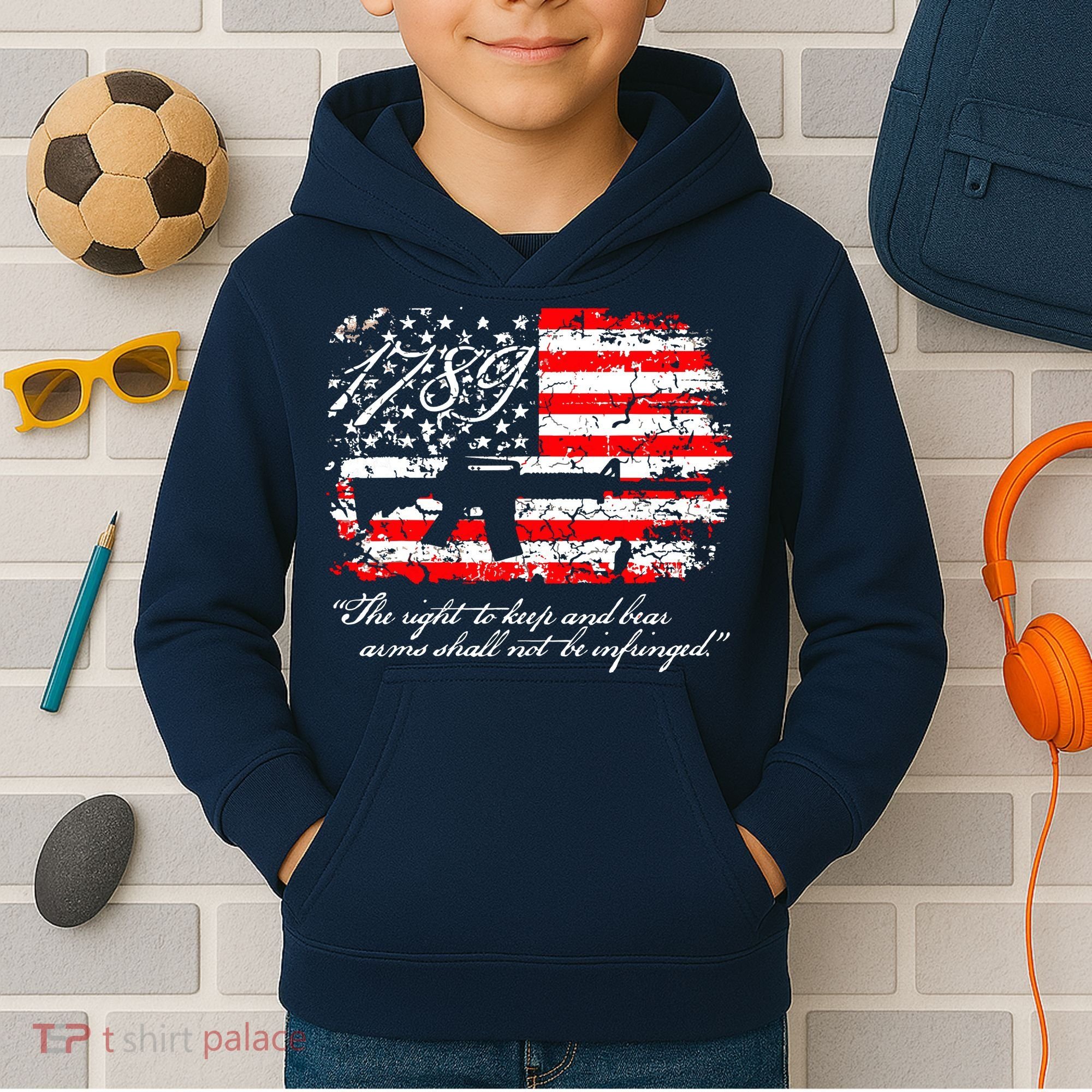 Patriotic 1789 American Flag 2nd Amendment Gun Rights AR15 Kids Hoodie