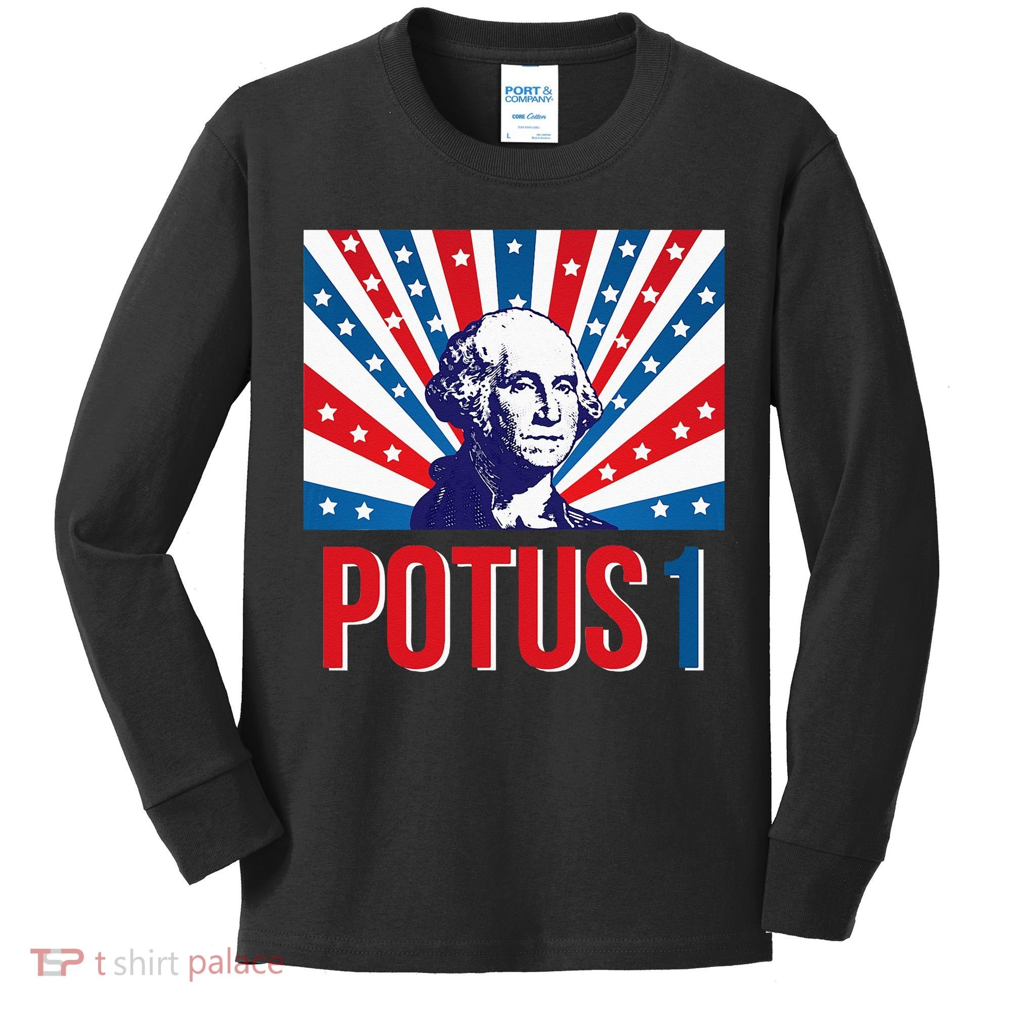Potus 1 George Washington Retro Kids Long Sleeve Shirt