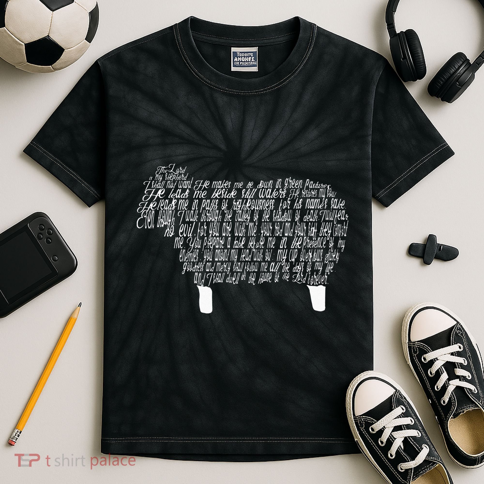 Psalm 23 Bible Scripture Lamb Kids Tie-Dye T-Shirt