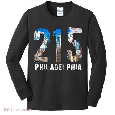 Philadelphia 215 Philly 215 Skyline Area Code Kids Long Sleeve Shirt