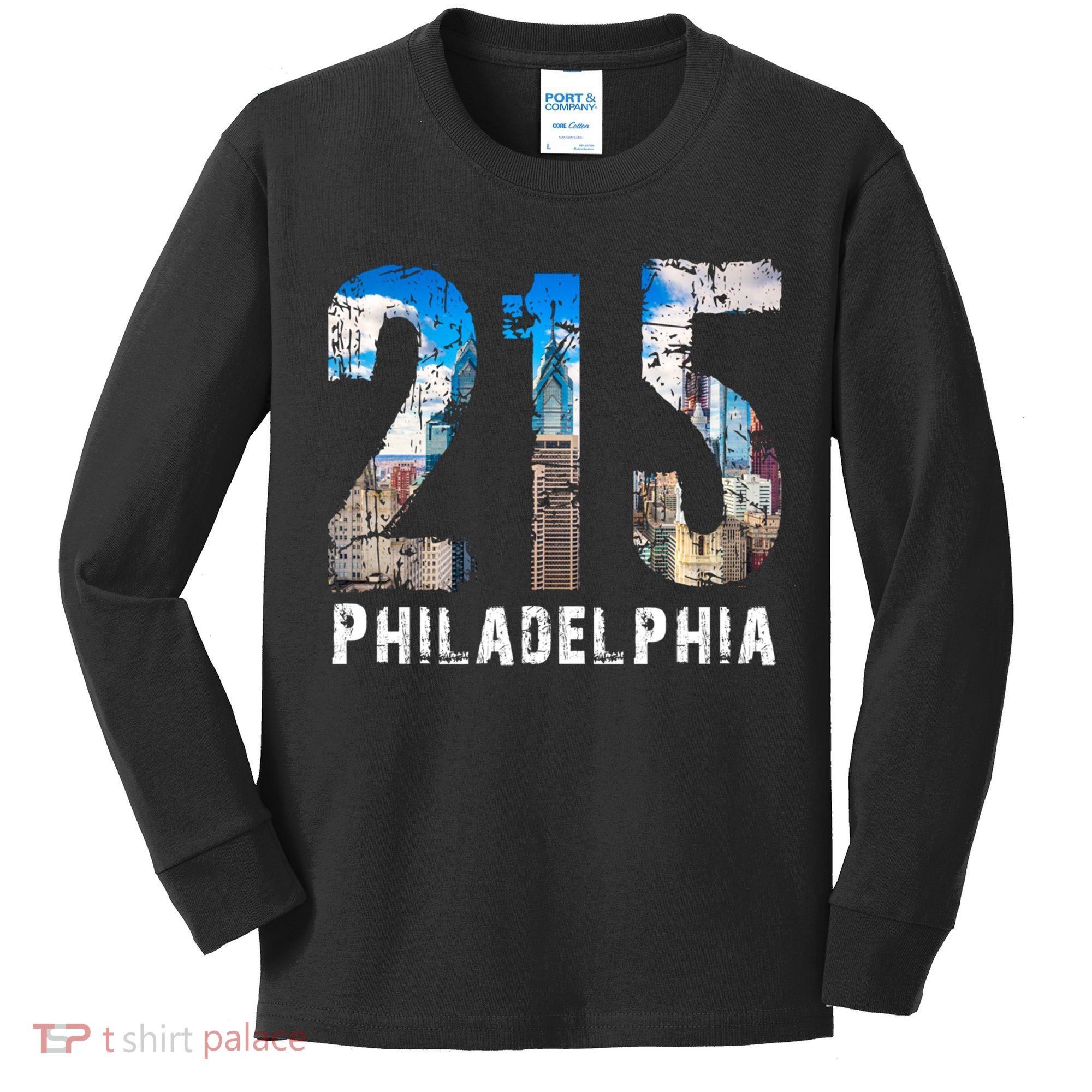 Philadelphia 215 Philly 215 Skyline Area Code Kids Long Sleeve Shirt