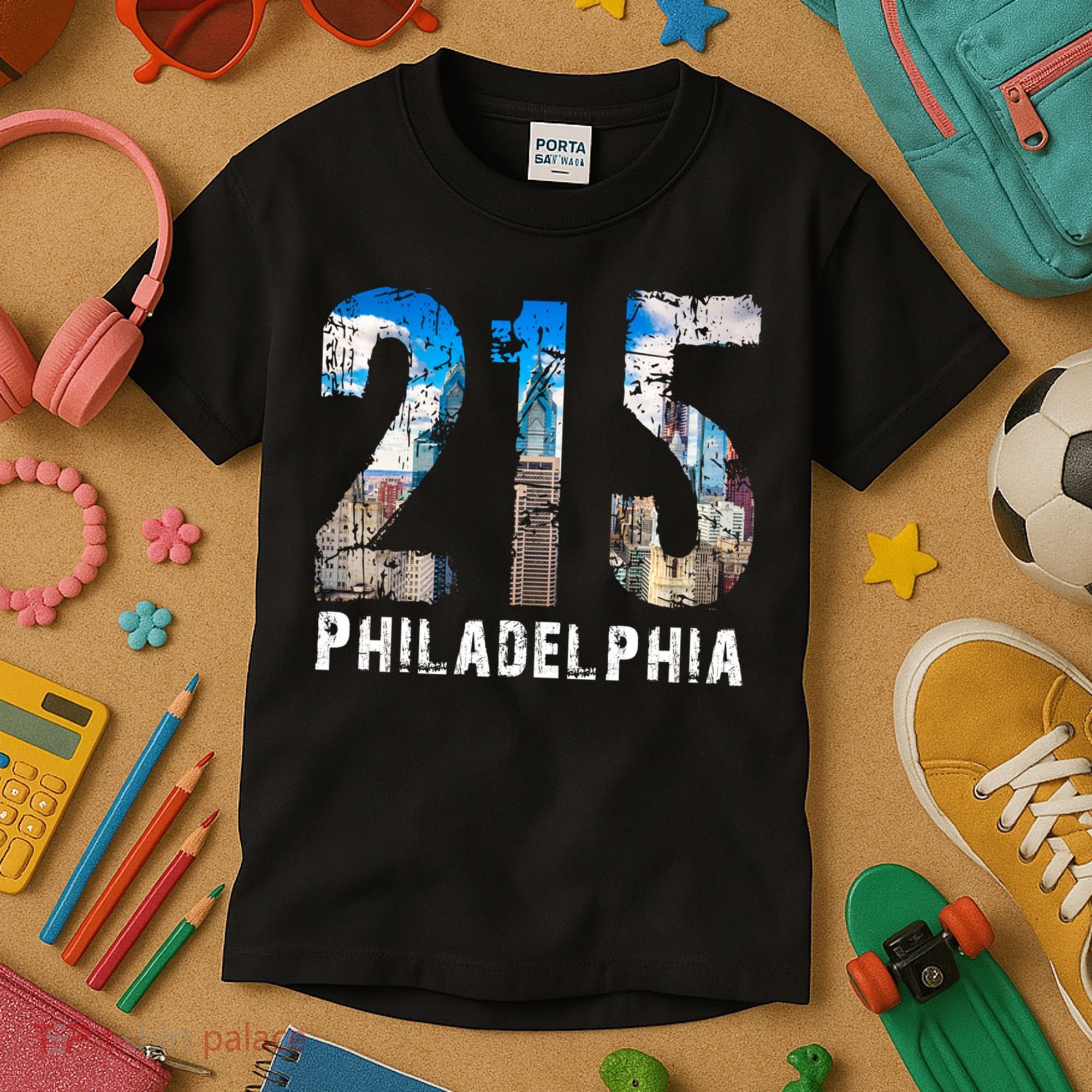 Philadelphia 215 Philly 215 Skyline Area Code Kids T-Shirt