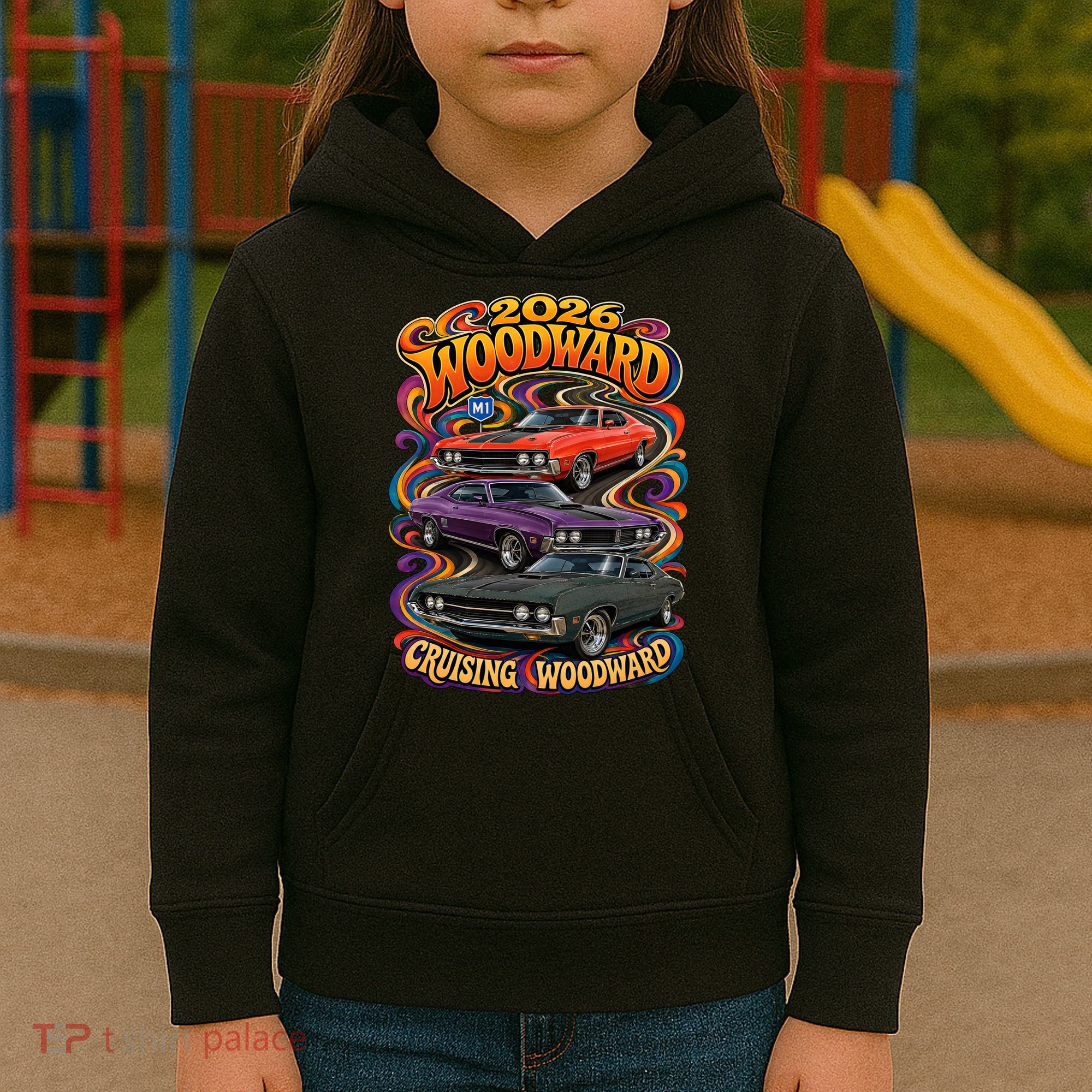 Psychedelic 2026 Woodward Cruising 1970s Muscle Cars Kids Hoodie