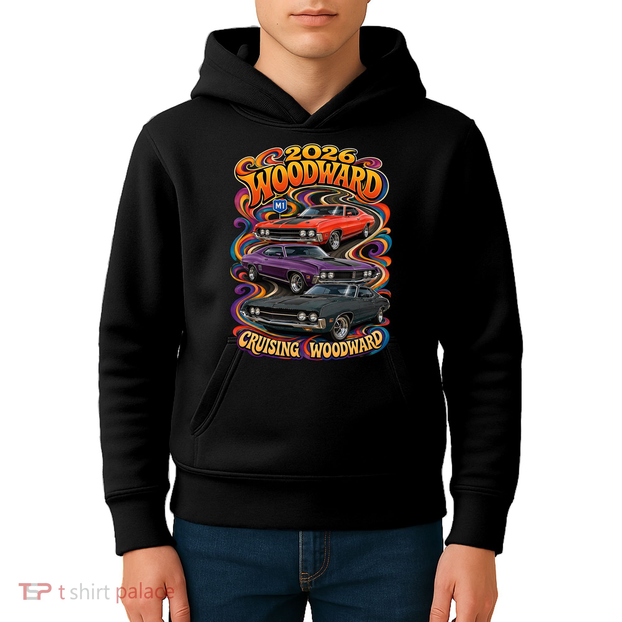 Psychedelic 2026 Woodward Cruising 1970s Muscle Cars Kids Hoodie