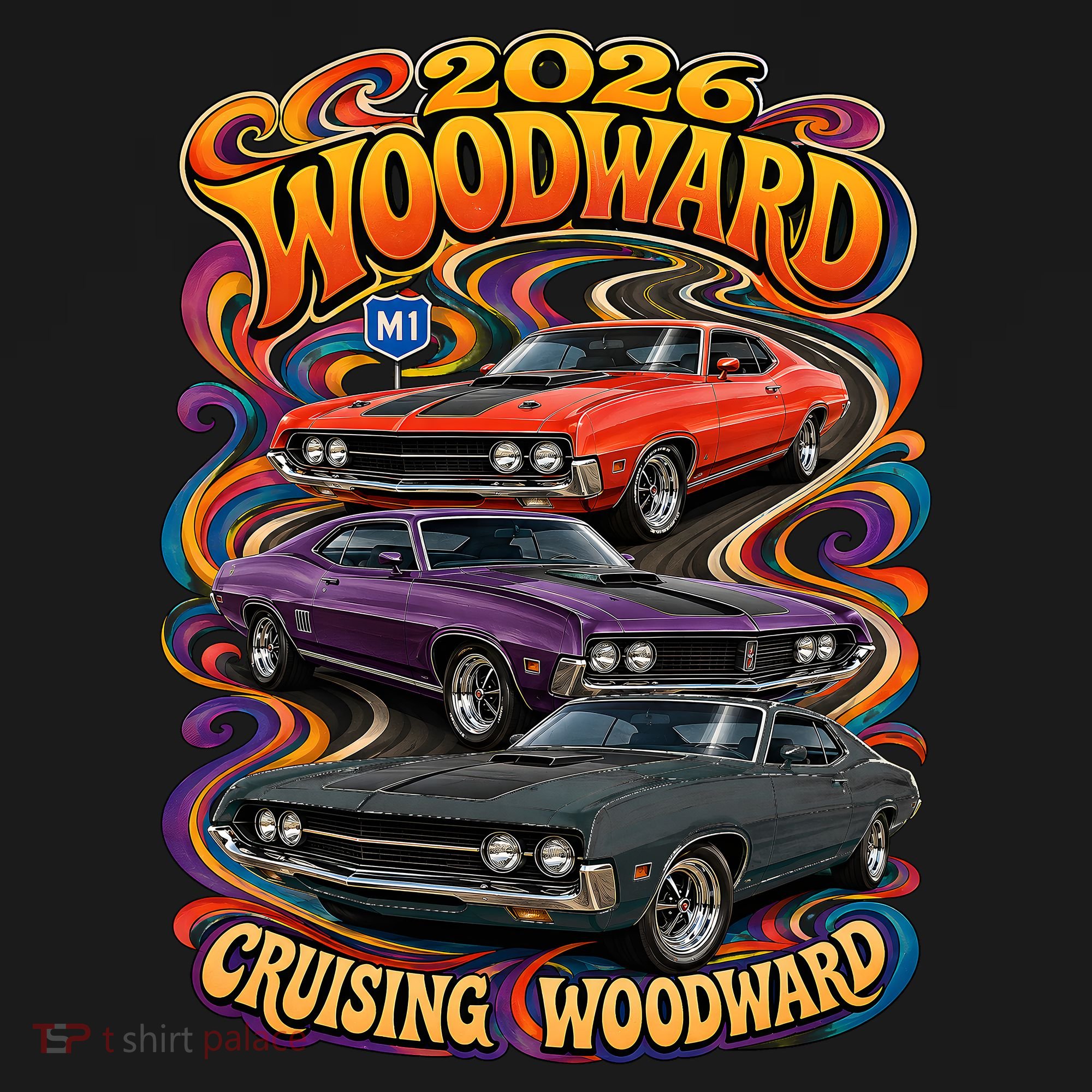 Psychedelic 2026 Woodward Cruising 1970s Muscle Cars Kids Hoodie