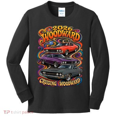 Psychedelic 2026 Woodward Cruising 1970s Muscle Cars Kids Long Sleeve Shirt