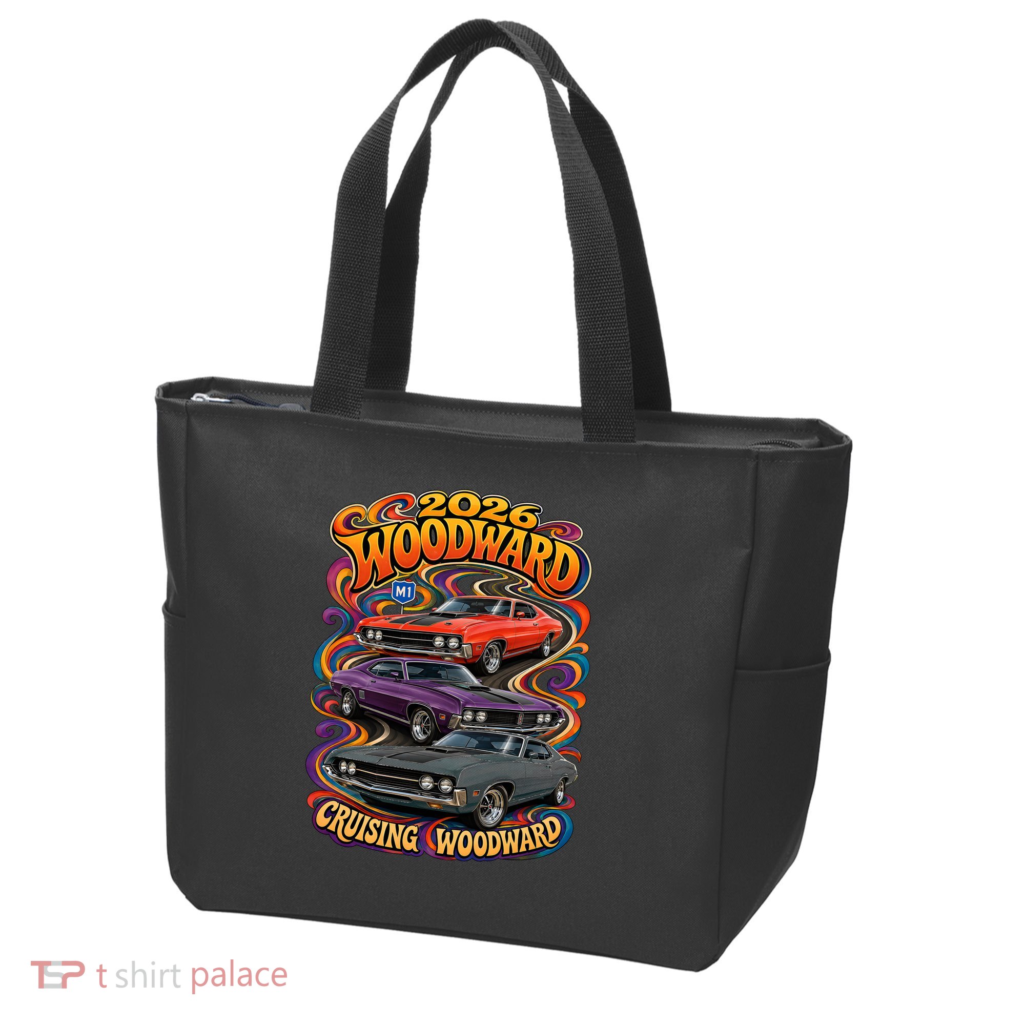 Psychedelic 2026 Woodward Cruising 1970s Muscle Cars Tote Bag
