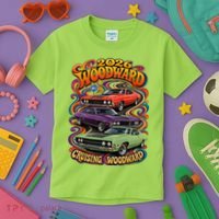 Psychedelic 2026 Woodward Cruising 1970s Muscle Cars Kids T-Shirt thumb 3