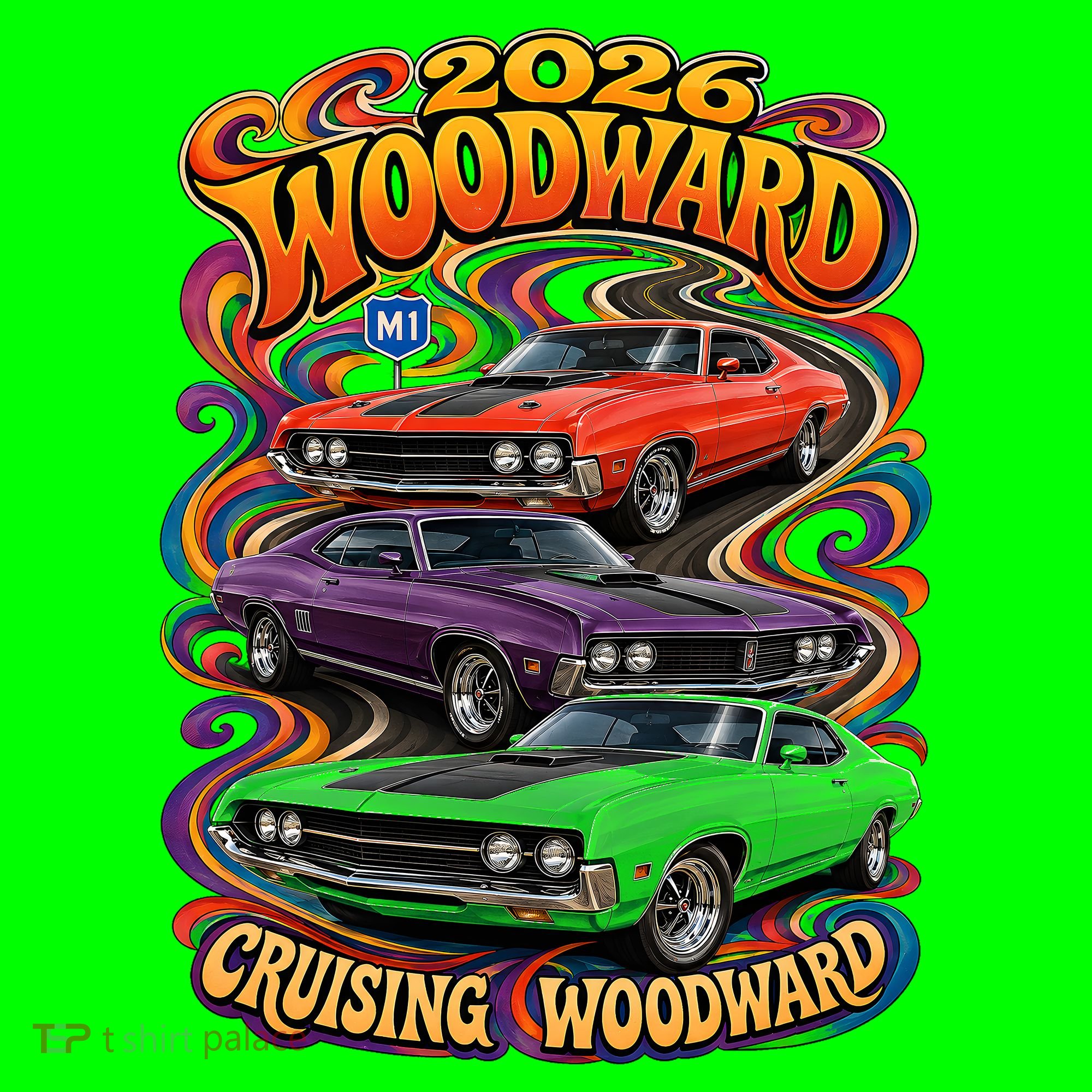 Psychedelic 2026 Woodward Cruising 1970s Muscle Cars Kids T-Shirt