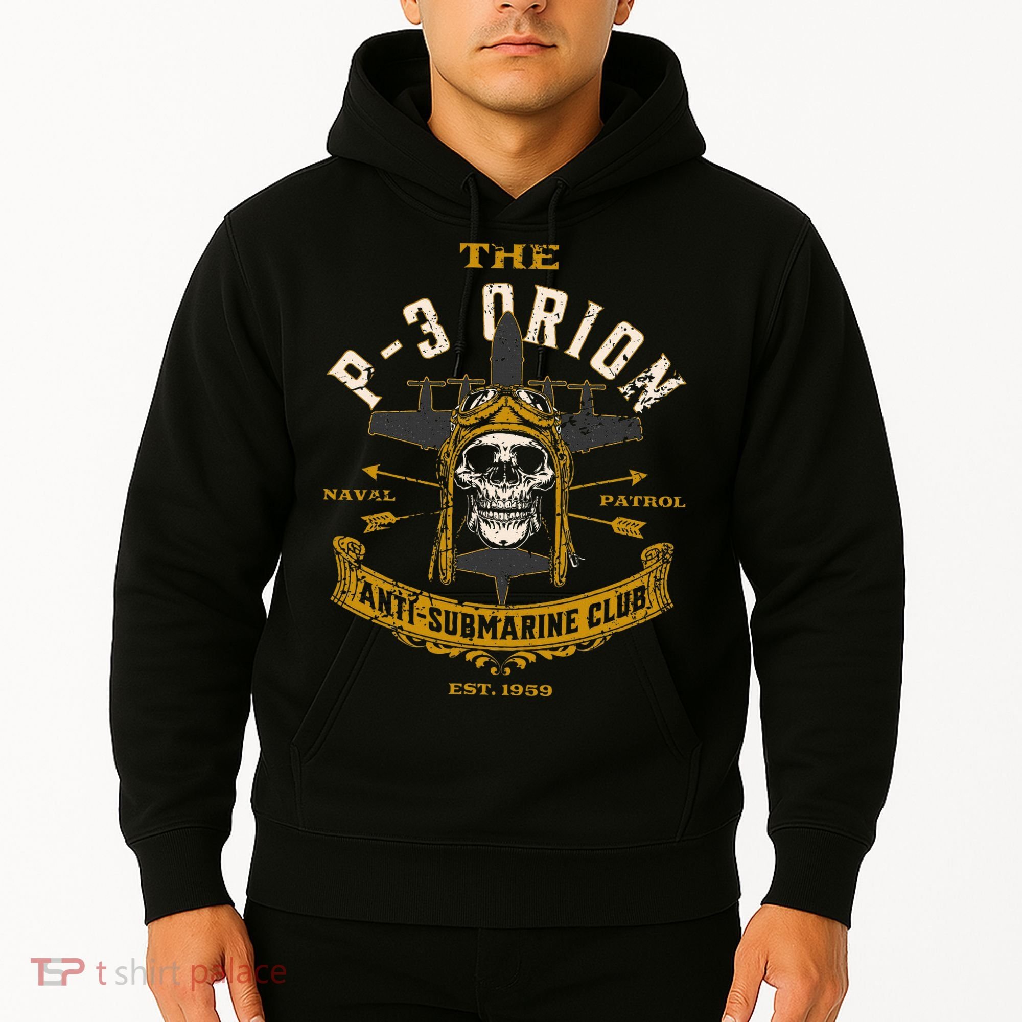 P 3 Orion Anti Submarine Aircraft Skull Distressed Hoodie