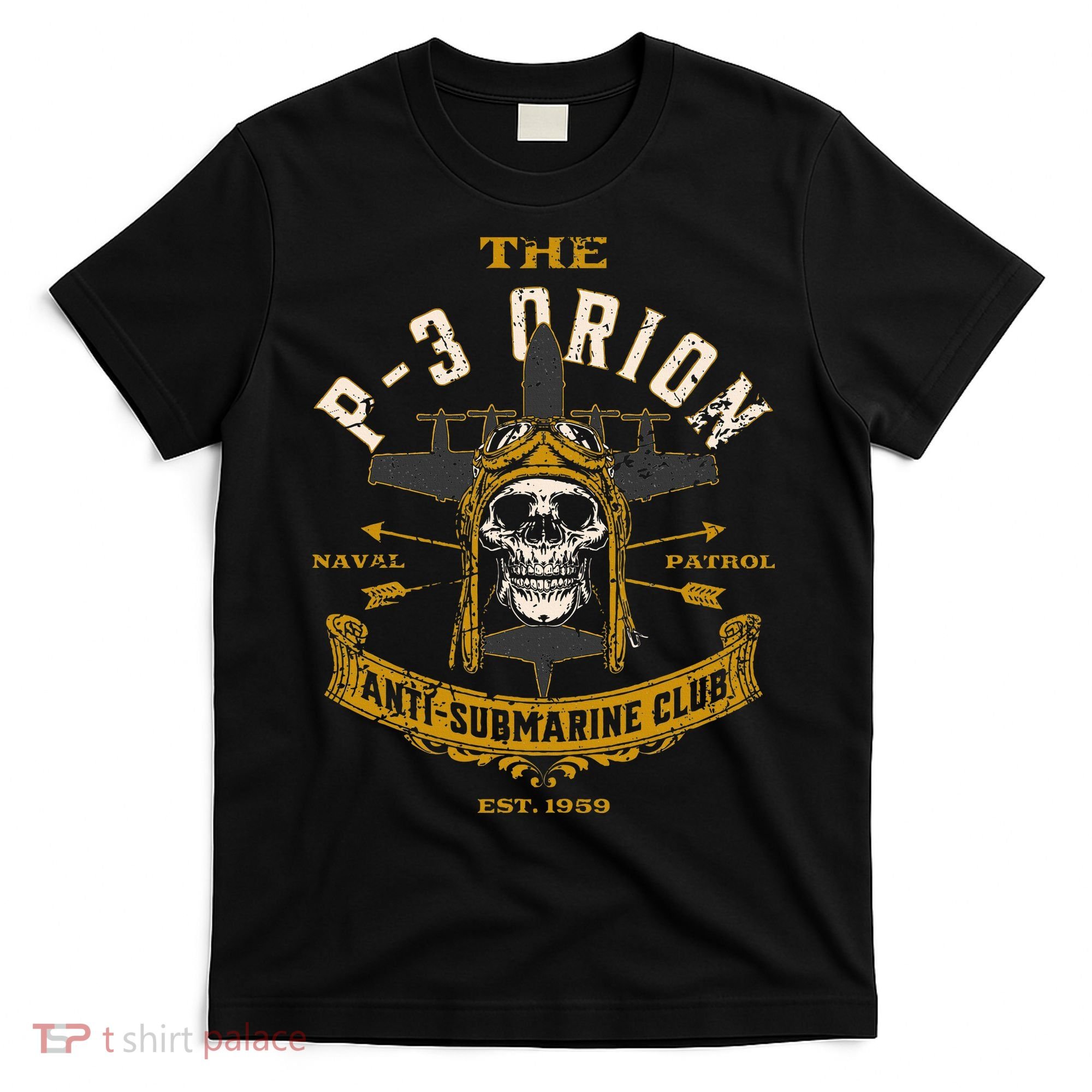 P 3 Orion Anti Submarine Aircraft Skull Distressed T-Shirt