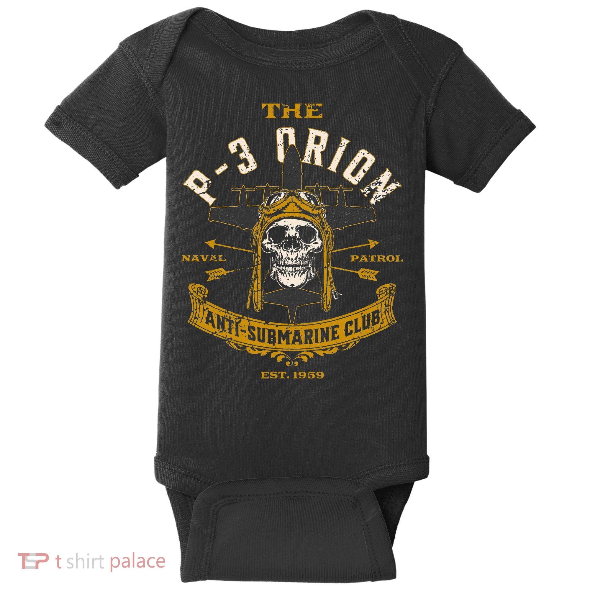 P 3 Orion Anti Submarine Aircraft Skull Distressed Baby Bodysuit