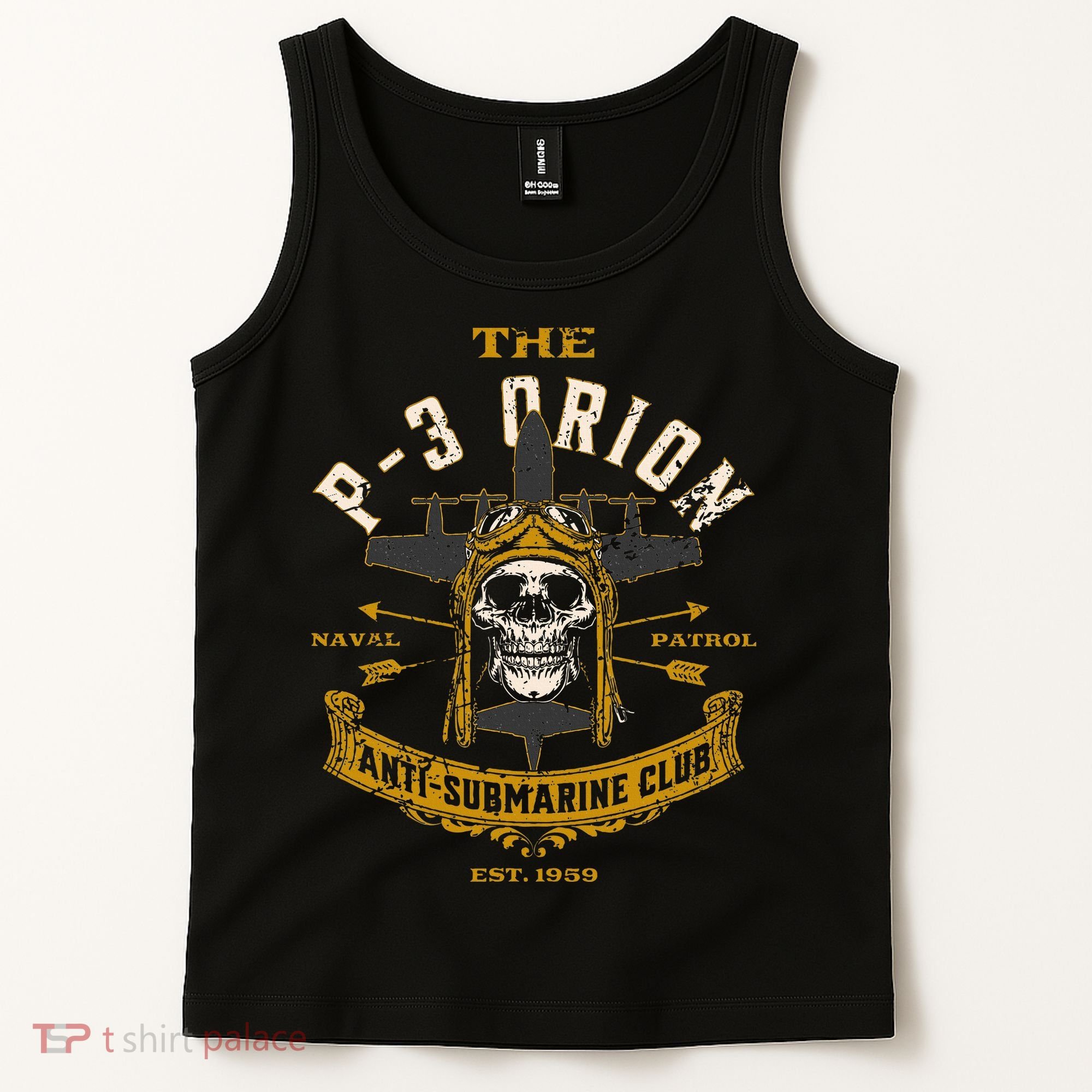 P 3 Orion Anti Submarine Aircraft Skull Distressed Tank Top