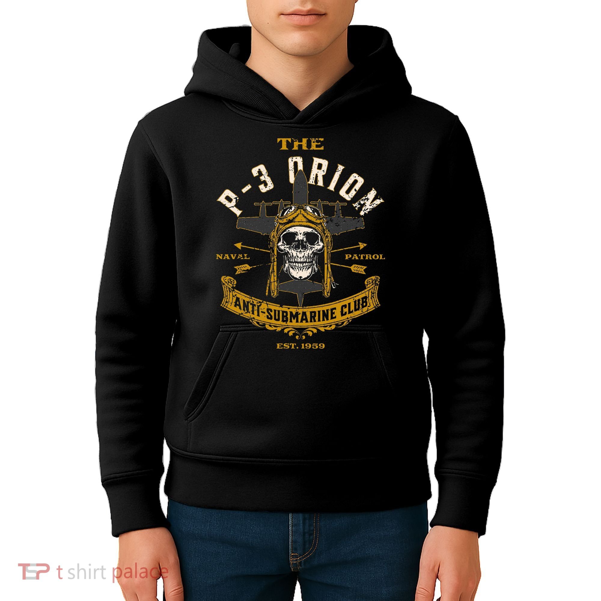 P 3 Orion Anti Submarine Aircraft Skull Distressed Kids Hoodie