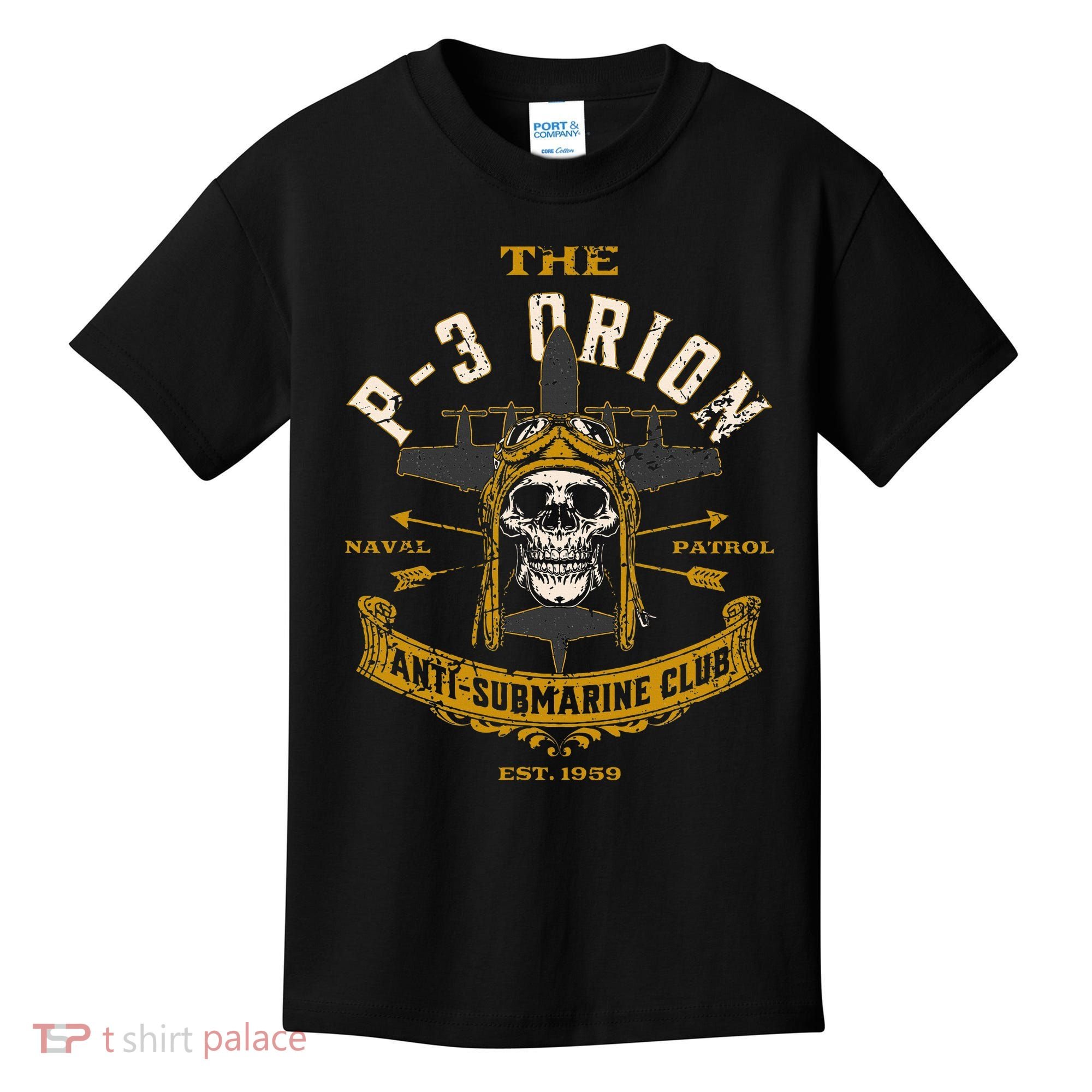 P 3 Orion Anti Submarine Aircraft Skull Distressed Kids T-Shirt