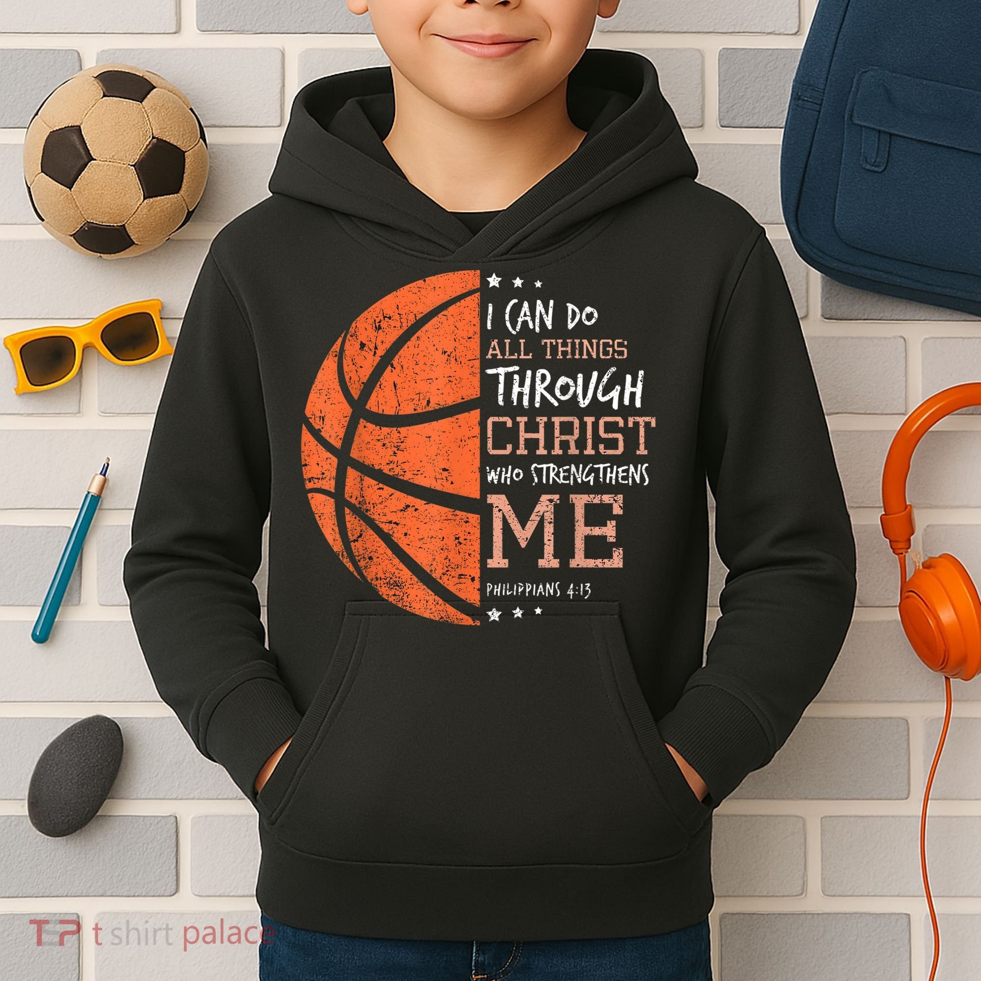 Philippians 4 13 I Can Do All Things Christian Basketball Kids Hoodie