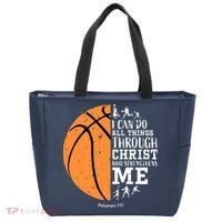Philippians 4 13 I Can Do All Things Christian Basketball Tote Bag thumb 0