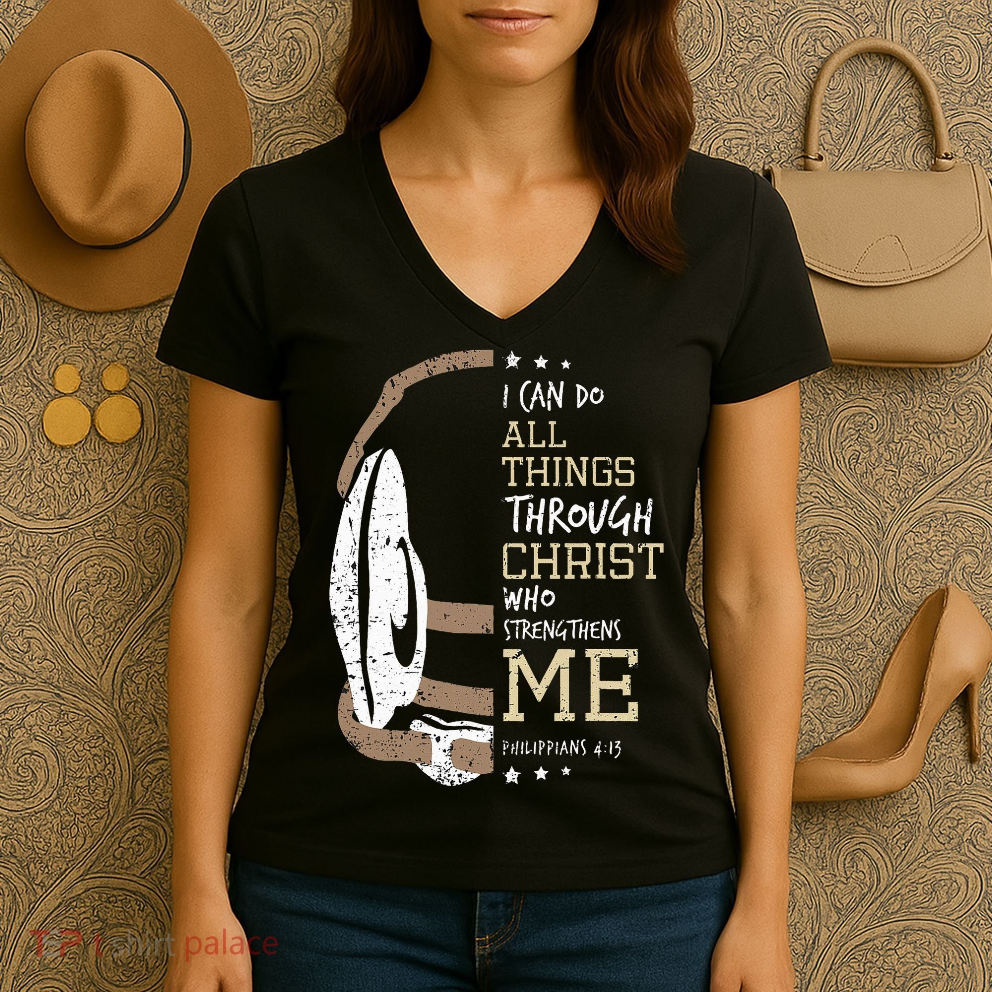 Philippians 4 13 I Can Do All Things Christian Wrestling Women's V-Neck T-Shirt