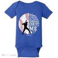 Philippians 4 13 I Can Do All Things Through Christ Who Strengthens Me Baseball Baby Bodysuit thumb 0