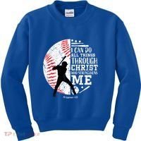 Philippians 4 13 I Can Do All Things Through Christ Who Strengthens Me Baseball Kids Sweatshirt thumb 0