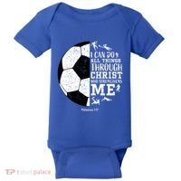Philippians 4 13 I Can Do All Things Through Christ Who Strengthens Me Soccer Baby Bodysuit thumb 0