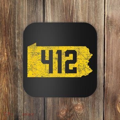 Pittsburgh 412 Area Code Yinzer Retro Souvenir Coaster
