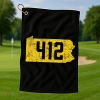 Pittsburgh 412 Area Code Yinzer Retro Souvenir Golf Towel thumb 1