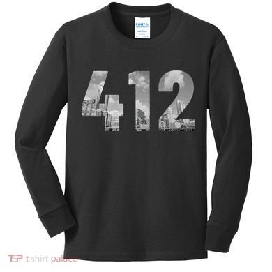 Pittsburgh 412 Area Code Skyline Pennsylvania Vintage Kids Long Sleeve Shirt