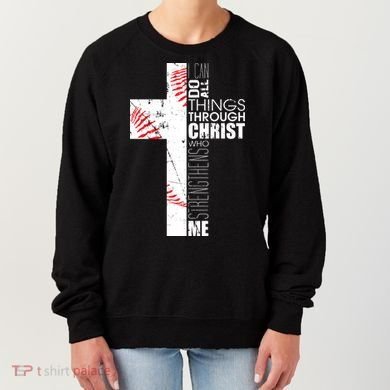 Philippians 413 Baseball Christian Cross Religious Verse Women's Sweatshirt