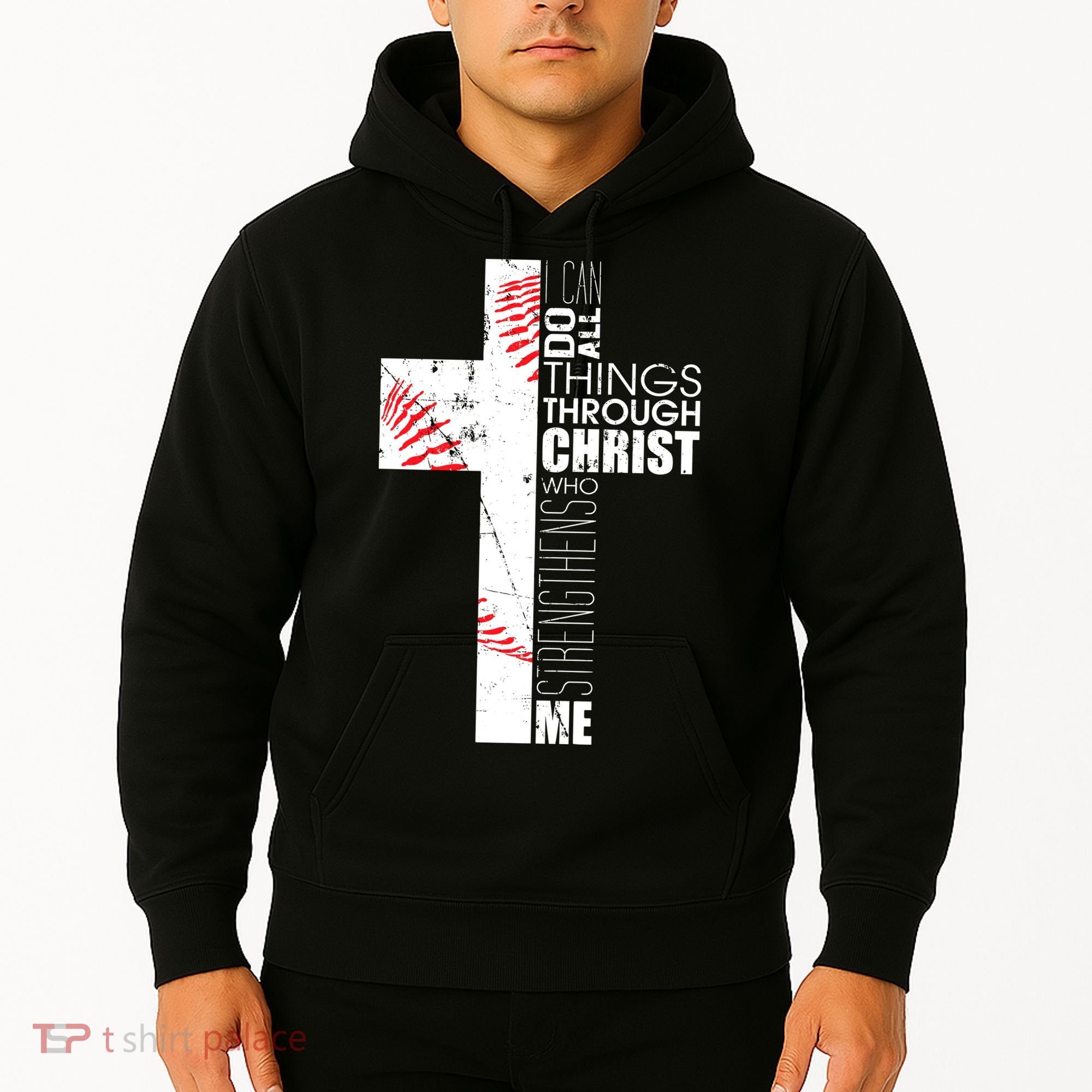 Philippians 413 Baseball Christian Cross Religious Verse Hoodie