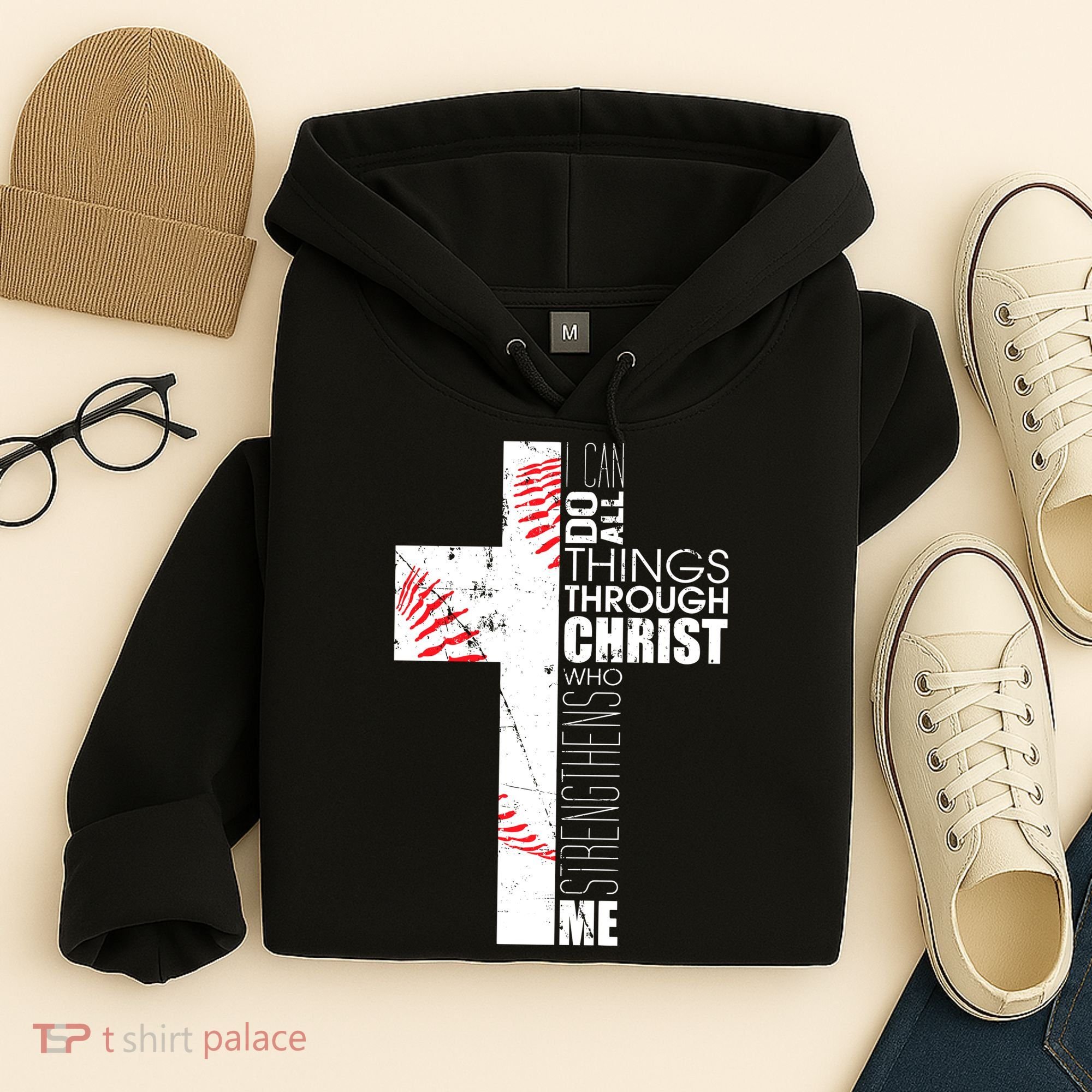 Philippians 413 Baseball Christian Cross Religious Verse Hoodie