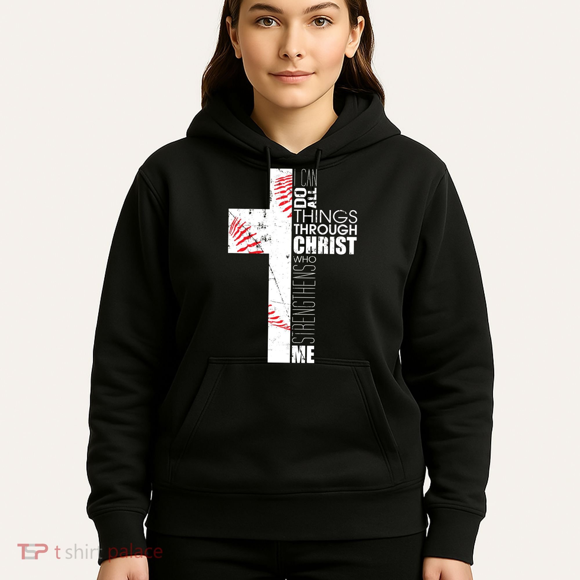 Philippians 413 Baseball Christian Cross Religious Verse Hoodie