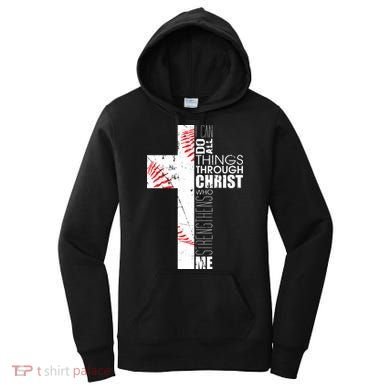 Philippians 413 Baseball Christian Cross Religious Verse Women's Hoodie