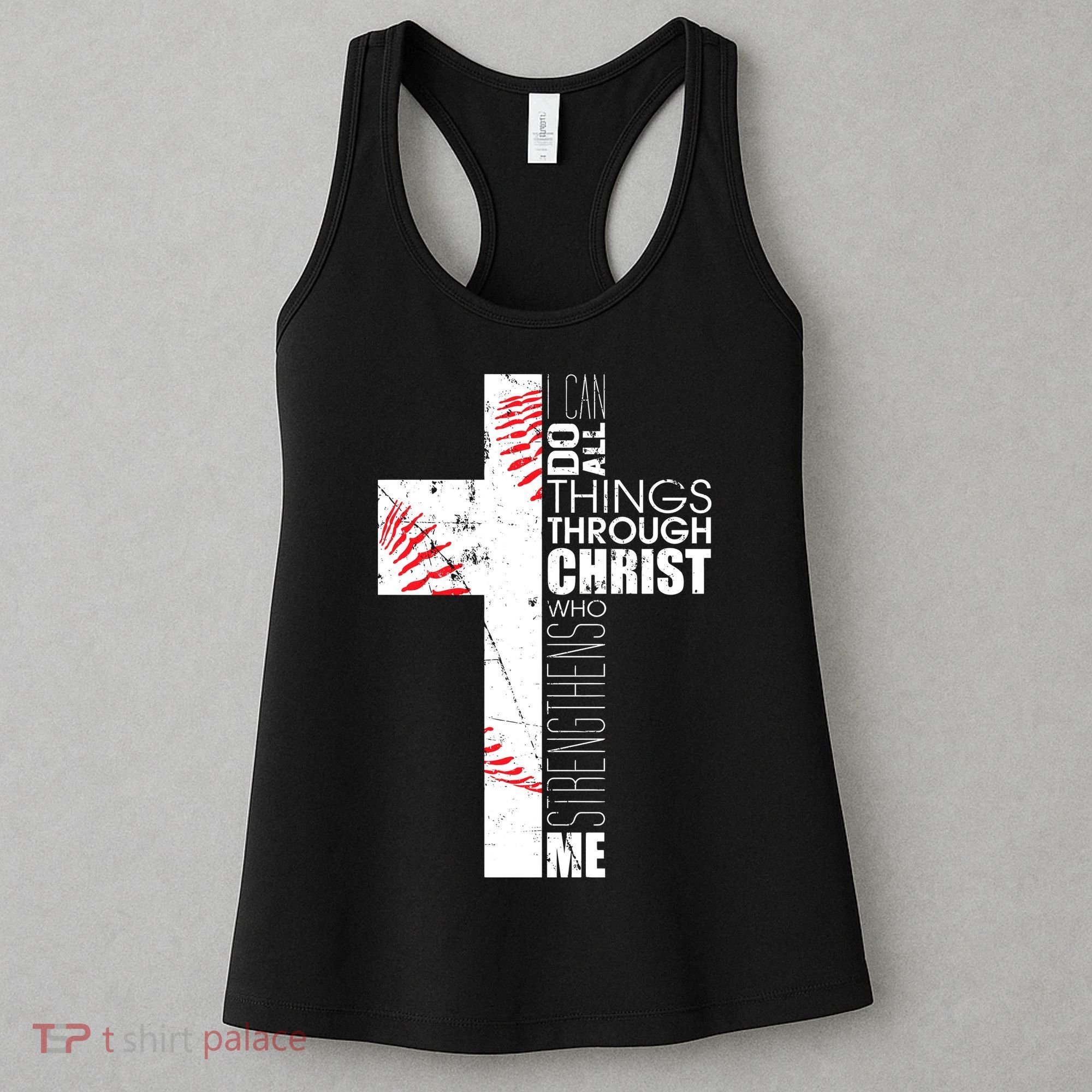 Philippians 413 Baseball Christian Cross Religious Verse Women's Tank Top