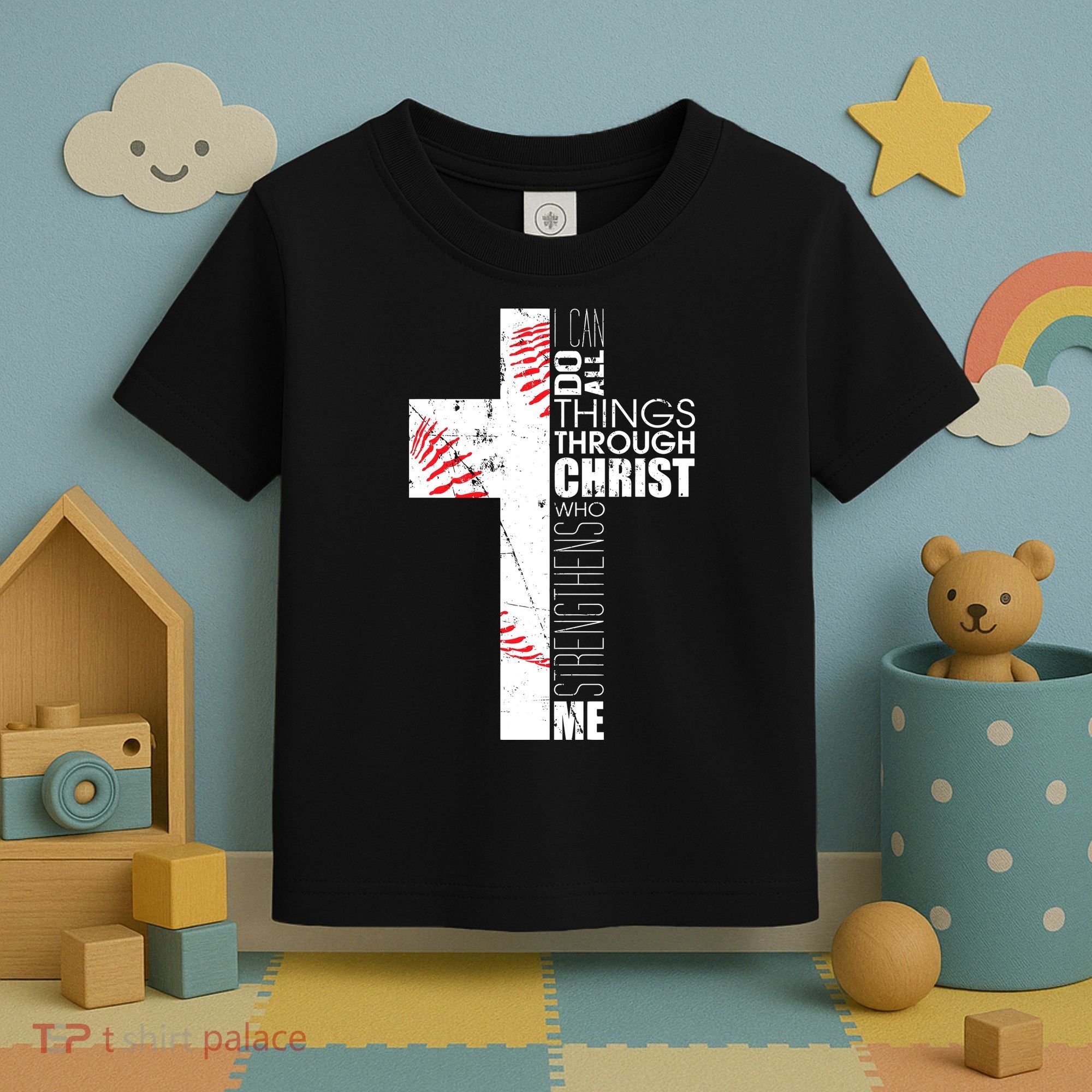 Philippians 413 Baseball Christian Cross Religious Verse Toddler T-Shirt