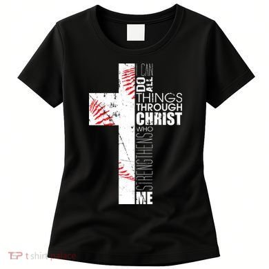 Philippians 413 Baseball Christian Cross Religious Verse Women's T-Shirt