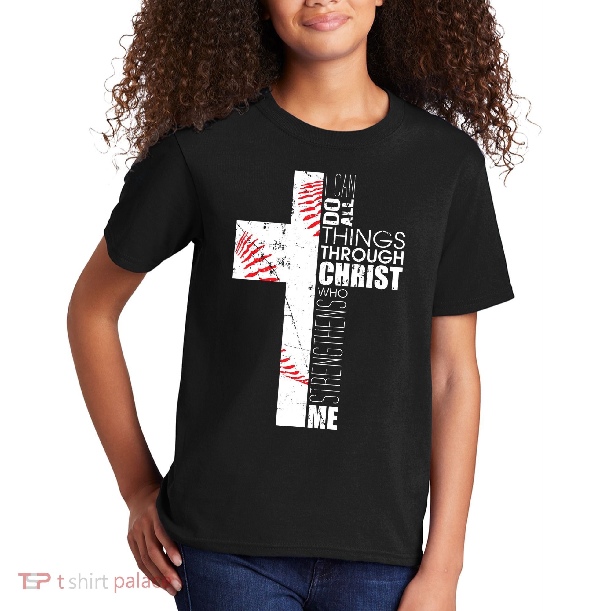Philippians 413 Baseball Christian Cross Religious Verse Kids T-Shirt