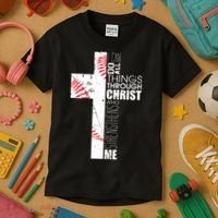 Philippians 413 Baseball Christian Cross Religious Verse Kids T-Shirt thumb 3