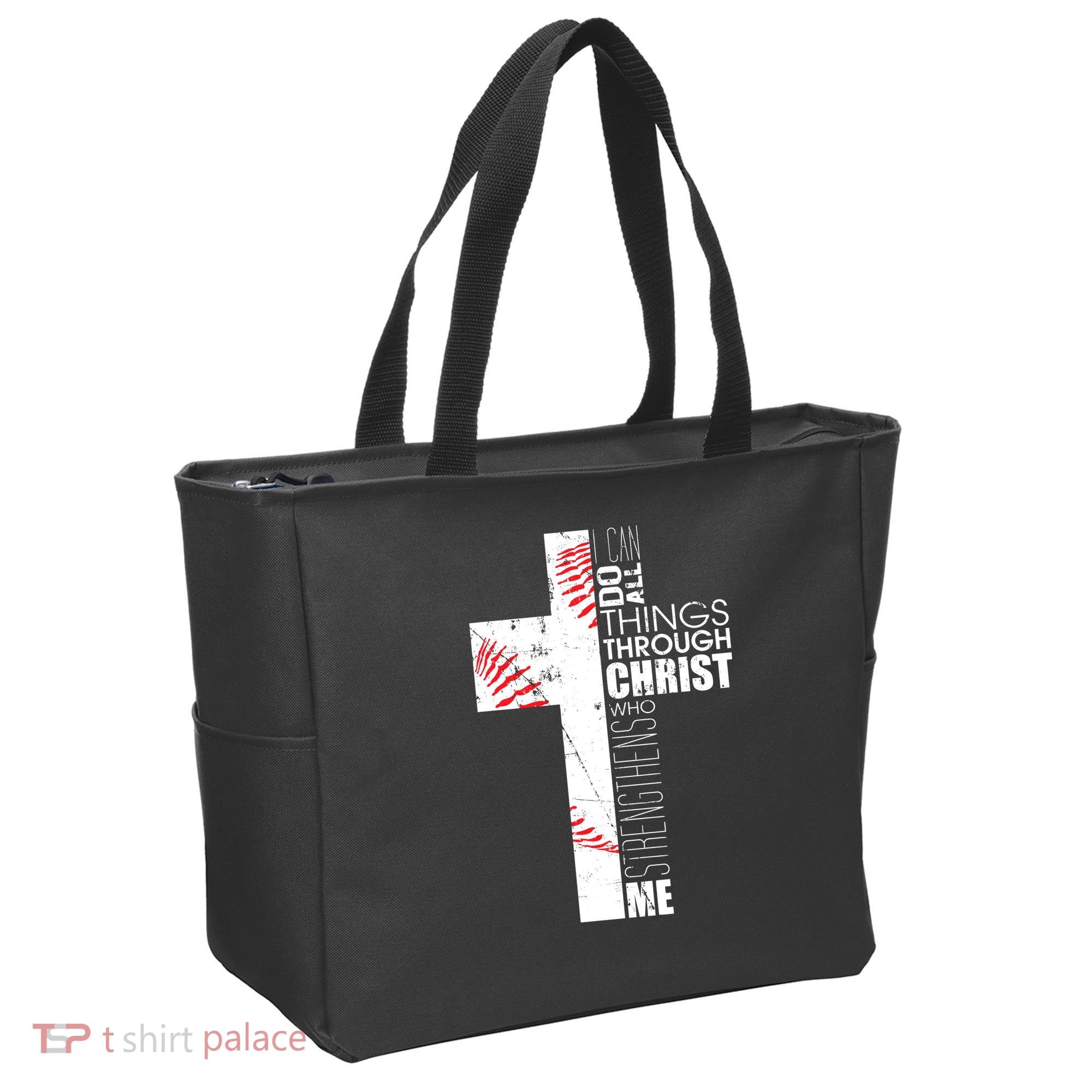 Philippians 413 Baseball Christian Cross Religious Verse Tote Bag
