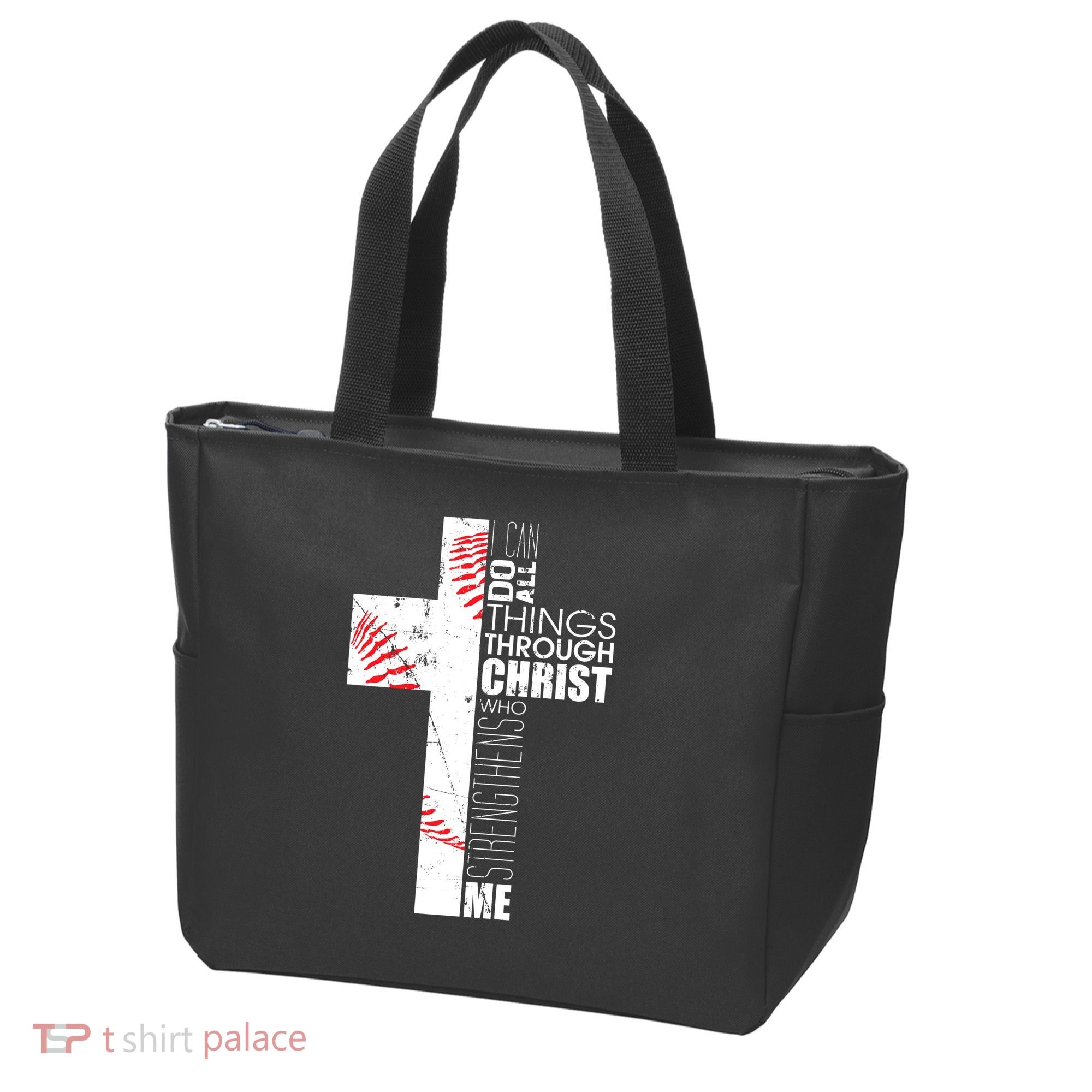 Philippians 413 Baseball Christian Cross Religious Verse Tote Bag