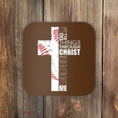 Philippians 413 Baseball Christian Cross Religious Verse Coaster