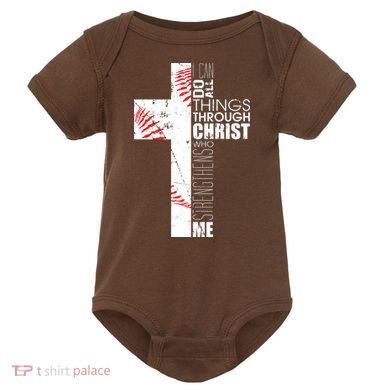 Philippians 413 Baseball Christian Cross Religious Verse Baby Bodysuit