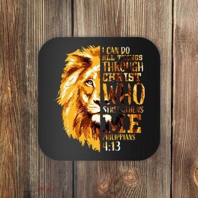 Philippians 413 Christian Bible Verse Gift Lion Husband Coaster