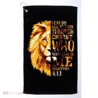 Philippians 413 Christian Bible Verse Gift Lion Husband Golf Towel thumb 0