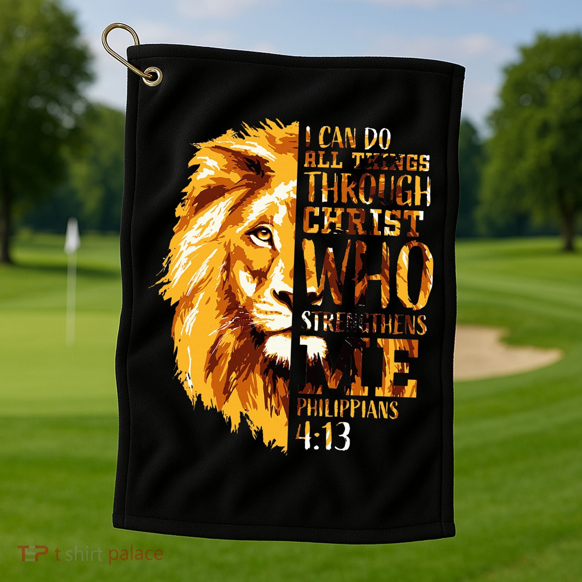 Philippians 413 Christian Bible Verse Gift Lion Husband Golf Towel