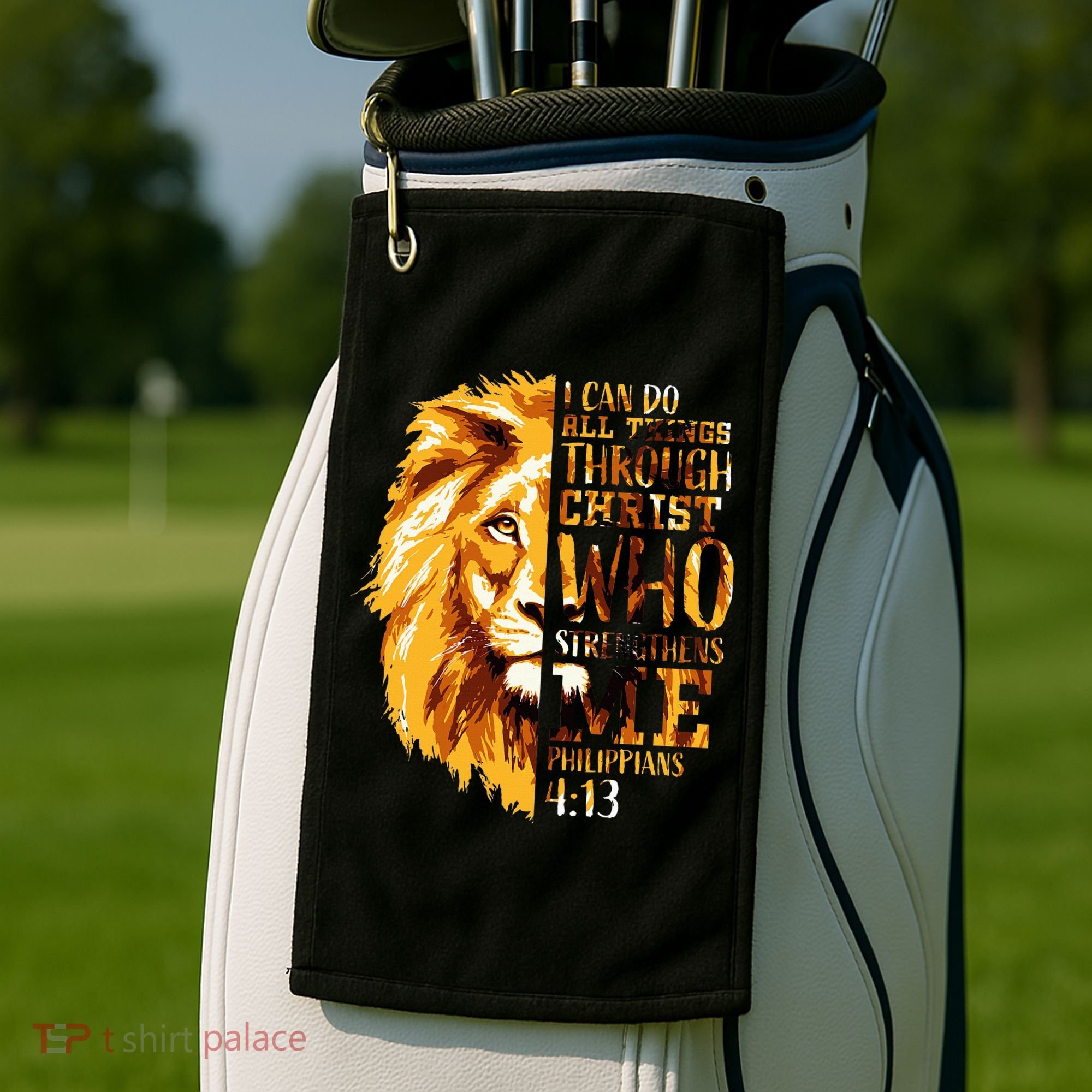 Philippians 413 Christian Bible Verse Gift Lion Husband Golf Towel