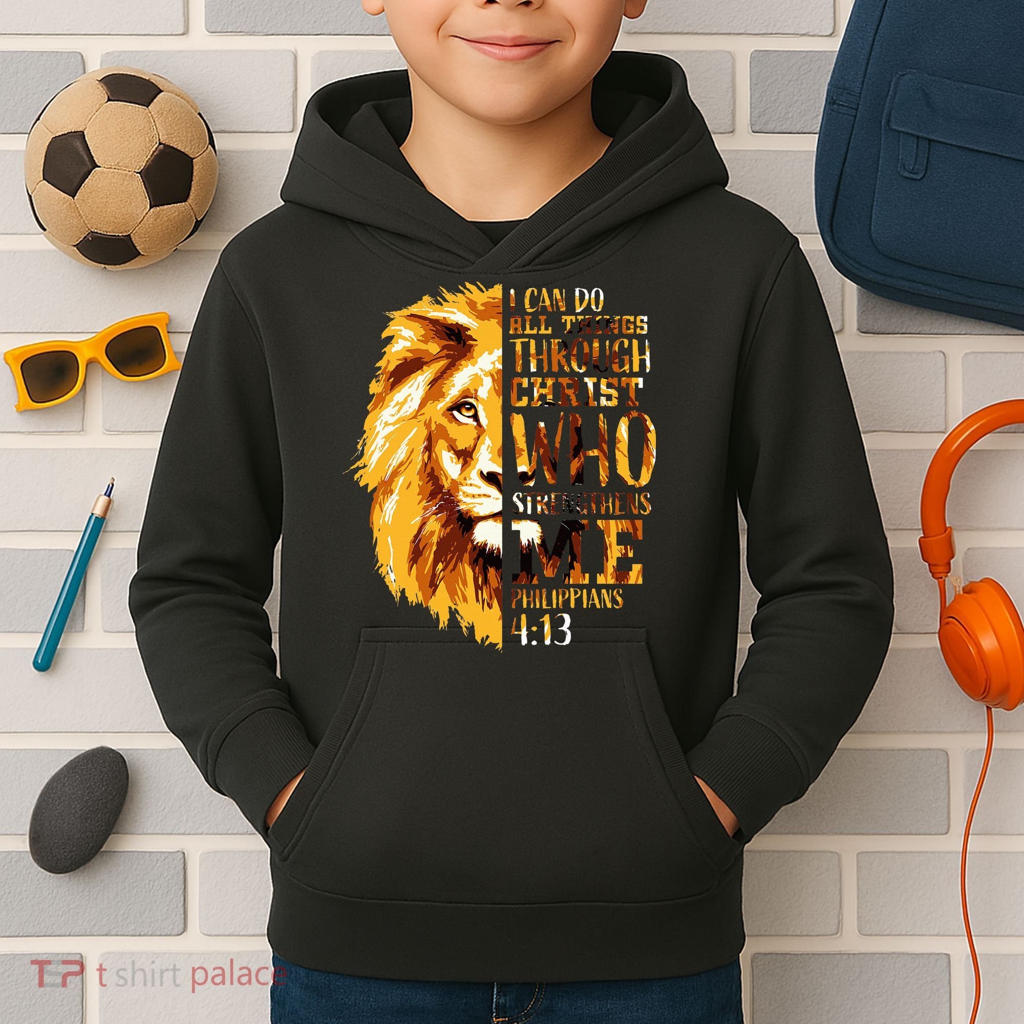 Philippians 413 Christian Bible Verse Gift Lion Husband Kids Hoodie