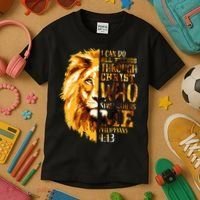 Philippians 413 Christian Bible Verse Gift Lion Husband Kids T-Shirt thumb 3